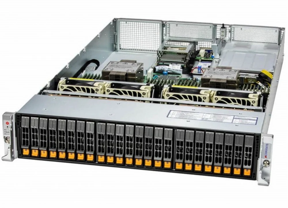 Серверная платформа/ SYS-221H-TN24R (bundle12): 2U / 2x LGA-4677 / 32x DDR5 RDIMM / 24x Hs 2.5" NVMe*/SATA/SAS*/ 1x SSD NVME 480GB, M.2 / 1x Dual-Port 1GbE RJ45 / 2x 1200W Power (24 NVME config, Fan