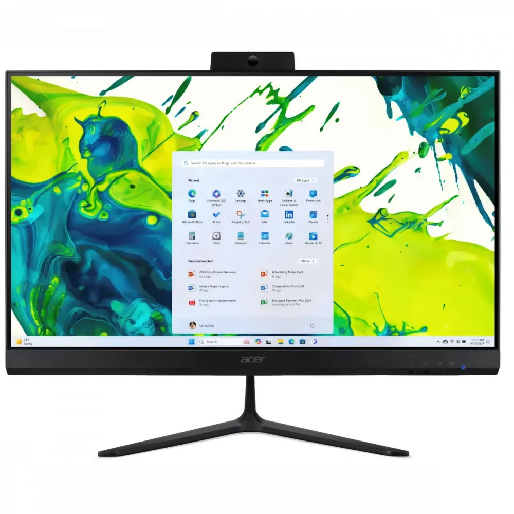 Моноблок Acer Aspire C27B-GARL 27" Full HD Core Ultra 7 255U (1.7) 16Gb SSD1Tb Graphics Eshell GbitEth WiFi BT клавиатура мышь Cam черный 1920x1080