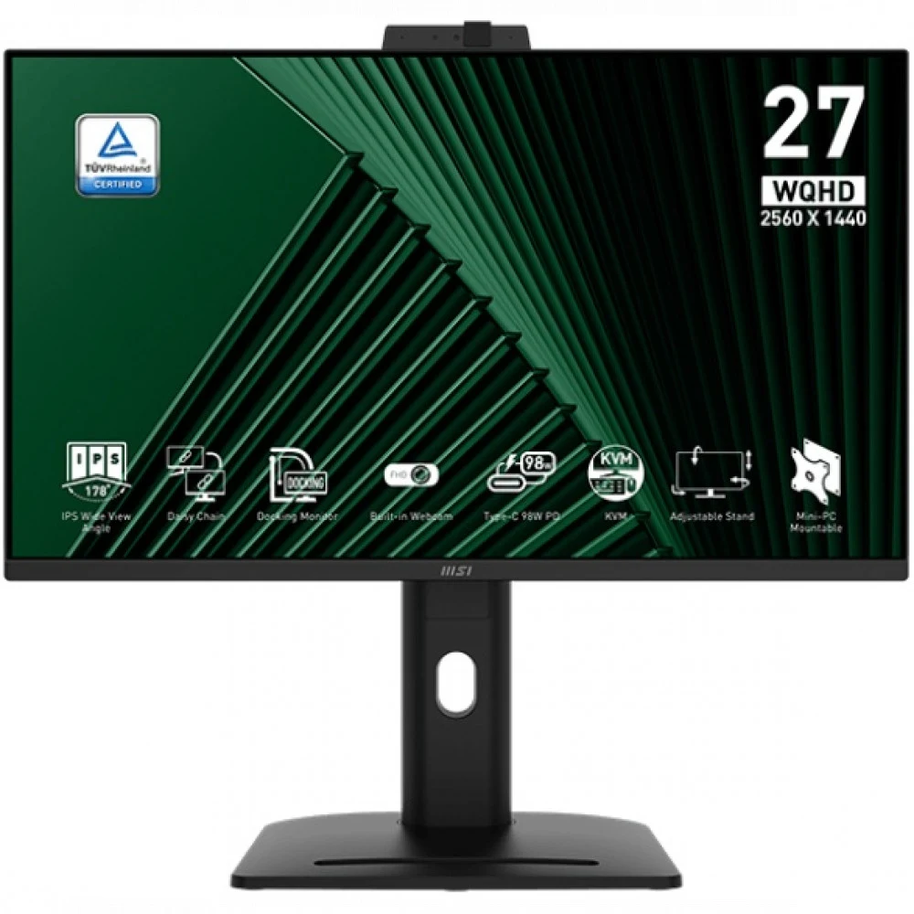 Монитор MSI PRO MP275QPDG 27" 16:9 WQHD(2560x1440) IPS Flat, WebCam FHD, 1ms(MPRT), 1300:1,100M:1,250nit,178/178,2xHDMI,DP,USB-C,USB-B, 4xUSB-A,Speaker,Tilt,Swivel,Height,Pivot 100HZ,Black,1y war-ty