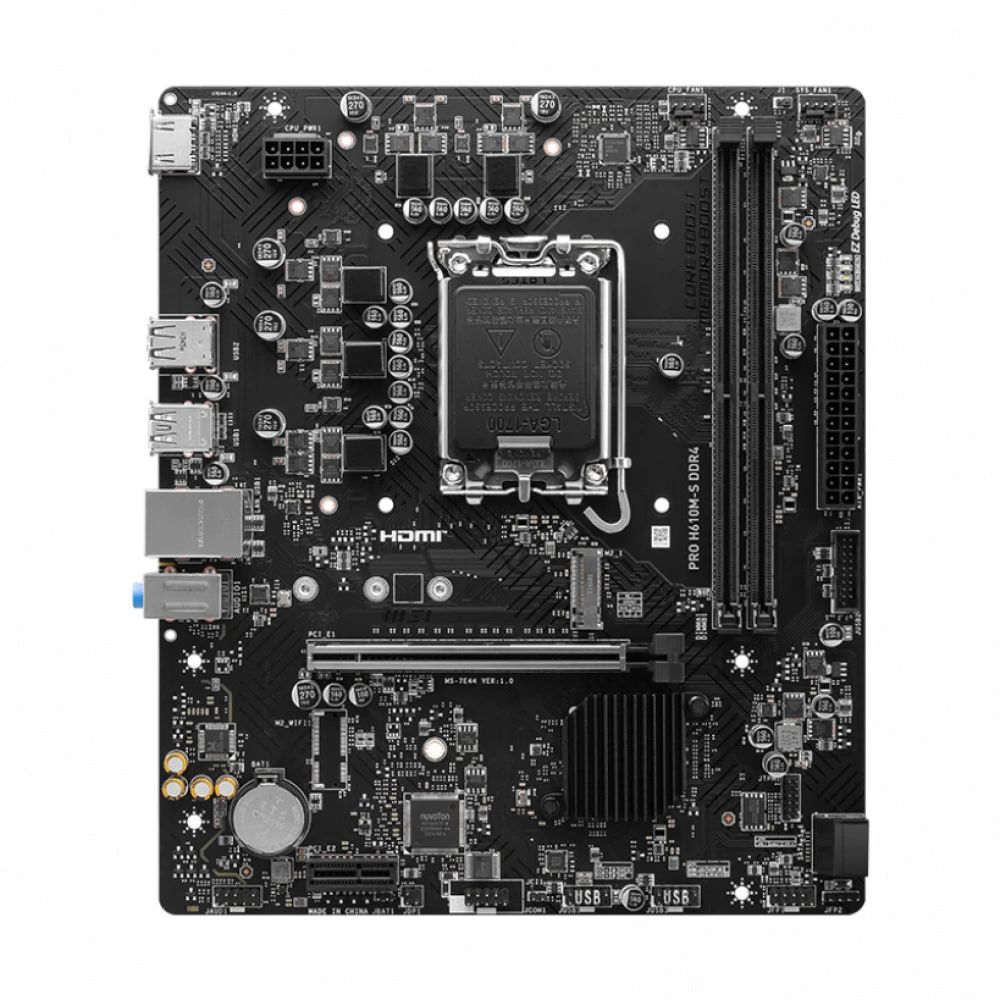 Материнская плата MSI PRO H610M-S DDR4 H610, LGA1700, 2*DDR4, 1*PCIEx16, 1*PCIEx1, 1*M.2, 2*USB3.2Gen1, 4*USB2.0, 2*SATA3.0, 1G, HDMI, M-ATX, RTL
