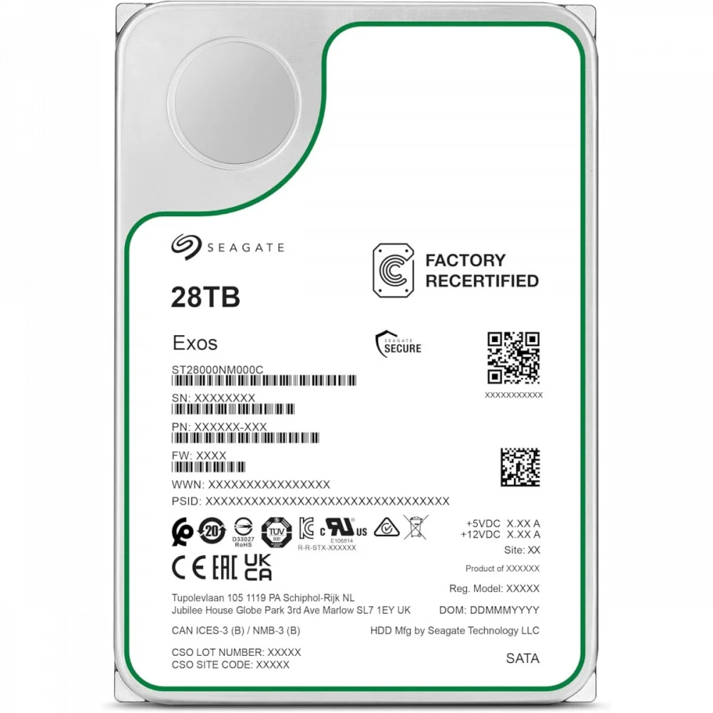 Жесткий диск/ HDD Seagate SATA 28Tb 7200 Exos 6Gb/s 512Mb OFFICIAL RECERTIFIED MTBF - 2.5M hrs 1 year warranty (replacement ST26000NM000C, ST28000NM003K)