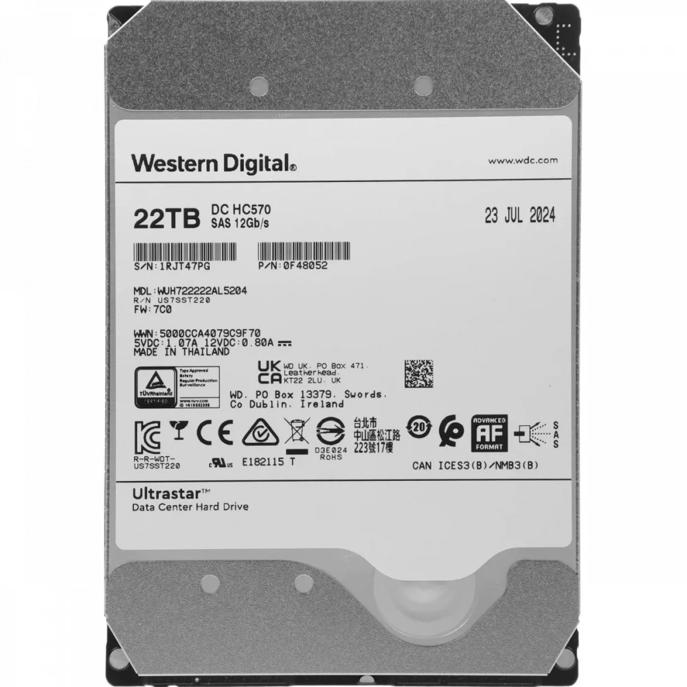 HDD Server WD/HGST ULTRASTAR DC HC570 (3.5’’, 22TB, 512MB, 7200 RPM, SAS 12Gb/s, 512E SE P3), SKU: 0F48052