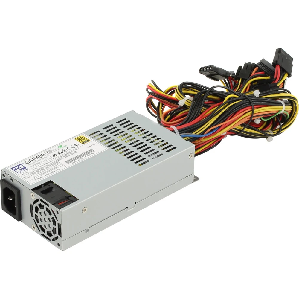 Procase Блок питания GAF400 [GAF400] {1U FlexATX 1FAN (400W), 80+Gold, 150*80*40mm, +5B=14A, +12B=38A, +3,3B=17A, 5VSB=2.5A, Защита от перегрузки 105-150%, Входное напряжение 100-240В}