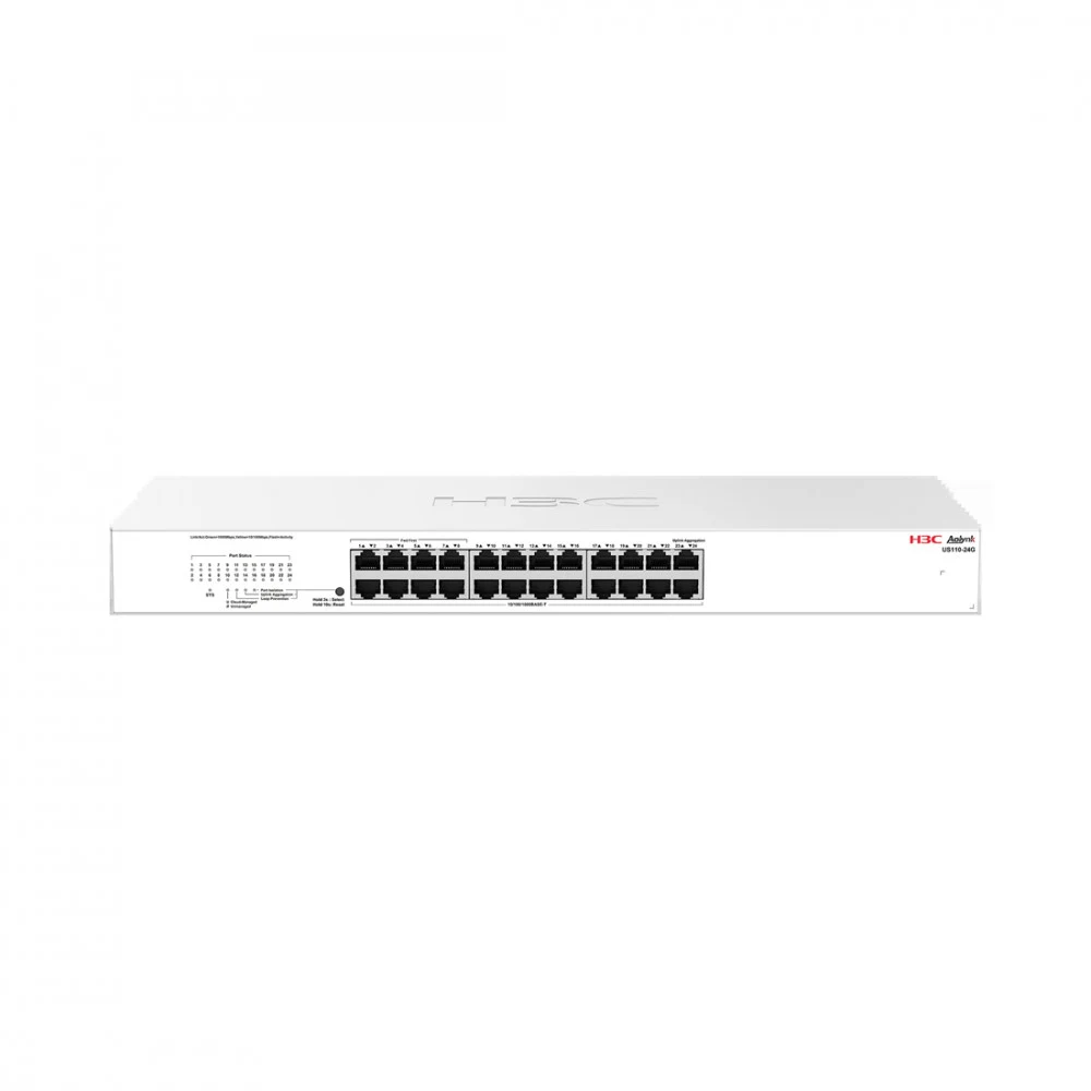 Коммутатор, H3C, Aolynk US110-24G, Управляемый L2, 24 порта Ethernet 10/100/1000 Base-T, Кнопочный переключатель - переключатель режимов, Стоечный