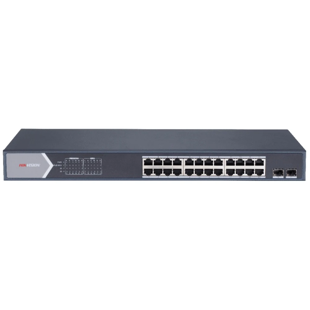 L2, Смарт-управляемый, 24 1000M PoE-порт, 2 1000M SFP-порт, 802.3af/at, бюджет PoE 370Вт, поддержка режима передачи до 300м, PoE watchdog, VLAN, QoS, SNMP, Port Mirroring, Storm Control, визуализиро