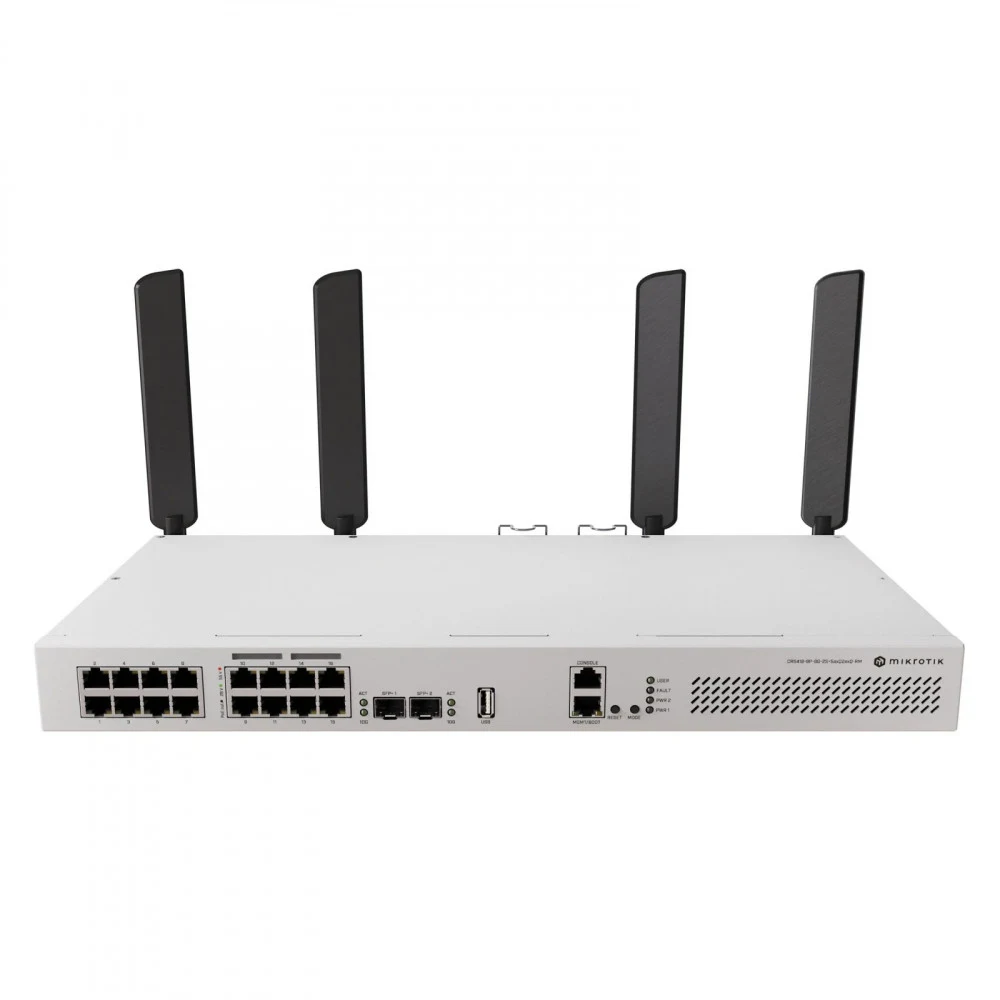 Коммутатор, MikroTik, CRS418-8P-8G-2S+5axQ2axQ-RM, Cloud Router Switch, 2 x 10G SFP+ ports, 17 x 10/100/1000 Ethernet portss, Wi-Fi 6 AX3600 PoE-out ports Ether9 - Ether16 (802.3af/at), RouterOS, -2