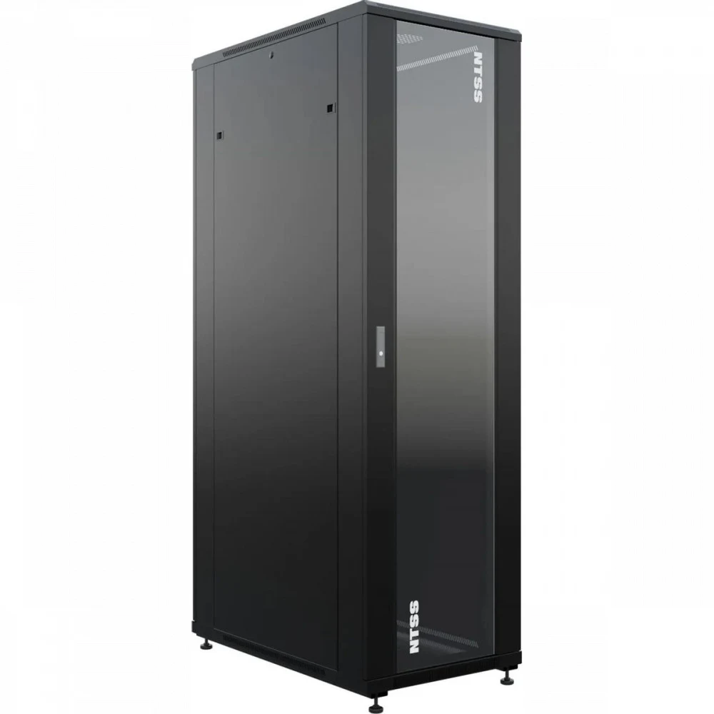 Шкаф серверный NTSS Премиум (NTSS-R42U80100GS-BL) напольный 42U 800x1000мм пер.дв.стекл металл 900кг черный 910мм 160кг 1987мм IP20 сталь