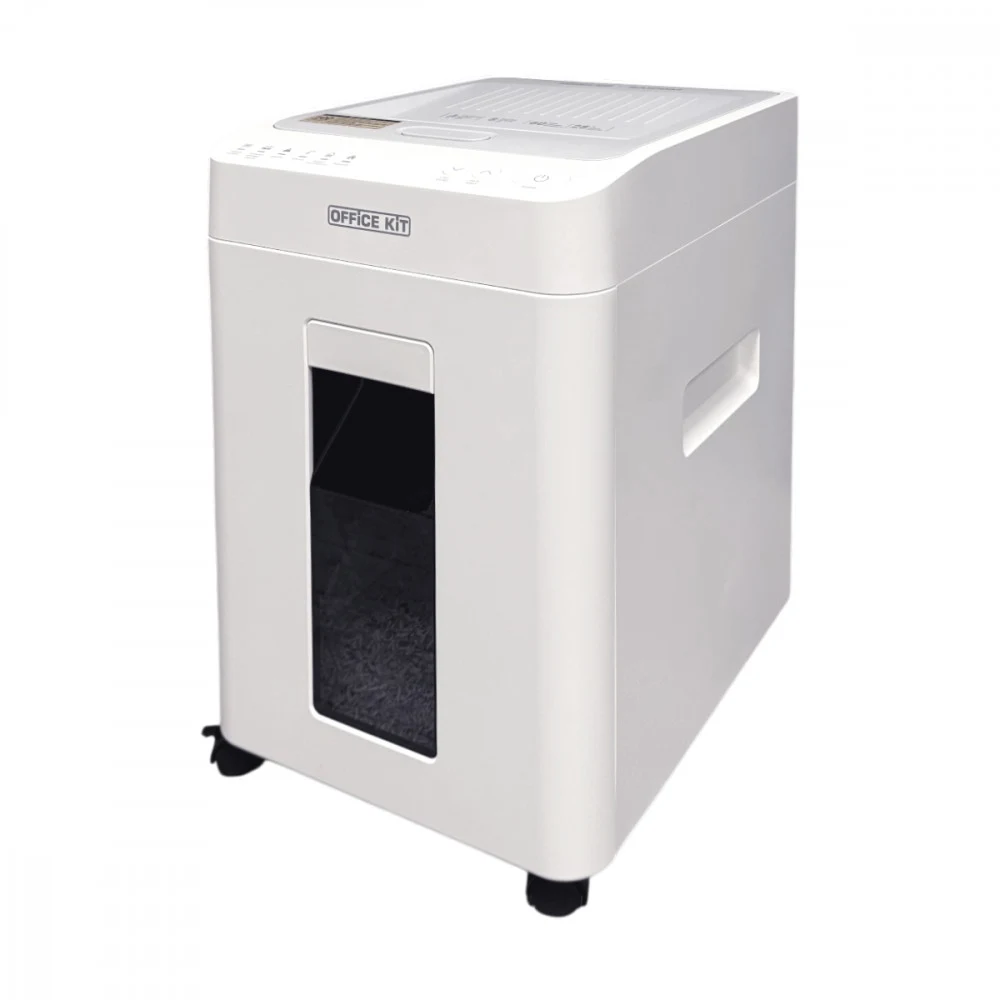 Шредер Office Kit SA100М (1,9х12) белый с автоподачей (секр.P-5) фрагменты 100лист. 25лтр. скобы пл.карты