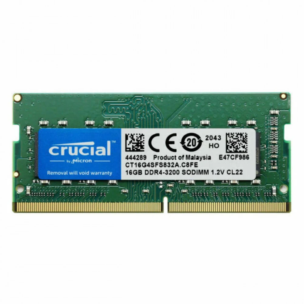 Оперативная память Crucial by Micron DDR4 16GB 3200MHz SODIMM (PC4-25600) CL22 SRx8 1.2V (Retail), 1 year