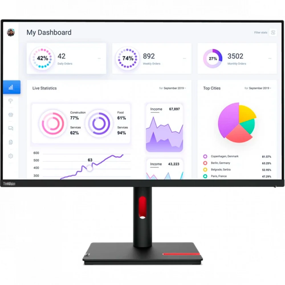 Монитор Lenovo 31.5" T32p-30, 16:9, IPS, UHD, 4ms, 350cd, 60Hz, HDMI, DP, USB, USB-C, LAN, HAS