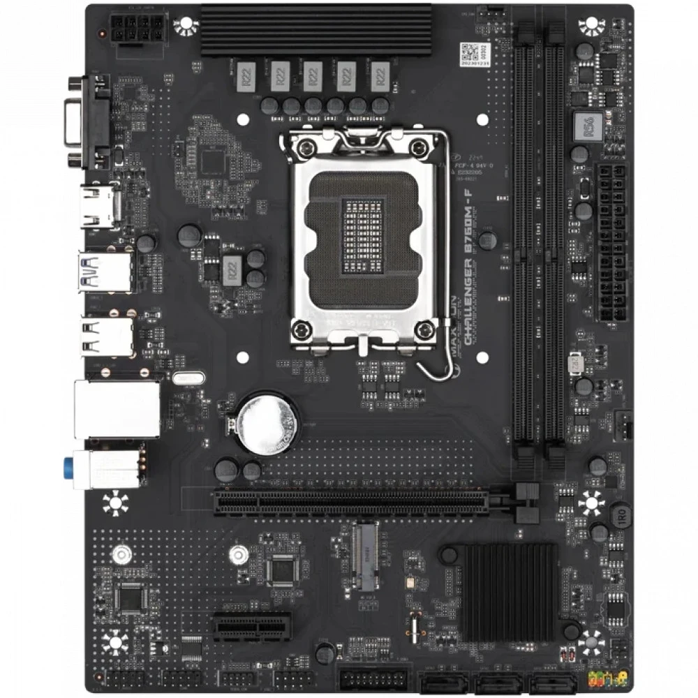 Материнская плата Maxsun MS-Challenger B760M-F B760, LGA1700, 2*DDR4, 1*PCIEx16, 1*PCIEx1, 1*M.2, 4*USB3.2Gen1, 6*USB2.0, 3*SATA3.0, 1G, VGA, HDMI, M-ATX, RTL