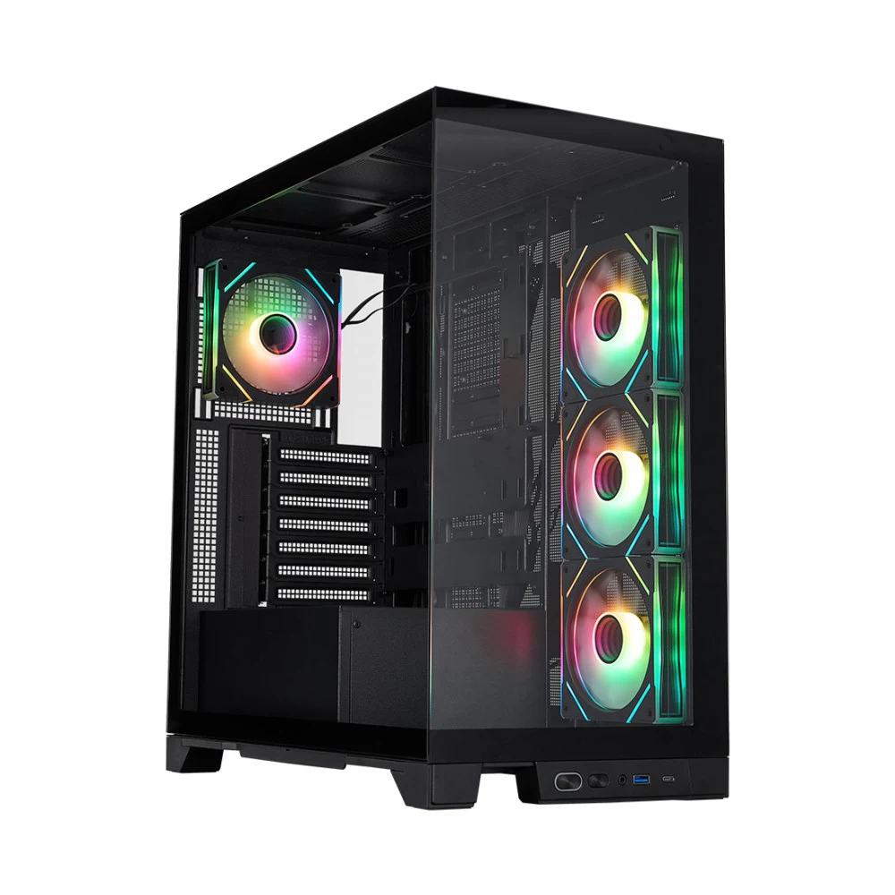 Компьютерный корпус, 1STPLAYER ,Mi8-BK-3FC7R-1FC7, Mid-Tower, ATX/M-ATX/M-ITX, USB3.0*1, Type C*1, HD AUDIO/Mic, 4*120мм FB вентилятор, Высота процессорного кулера до 180мм, Длина VGA до 425мм, Стал