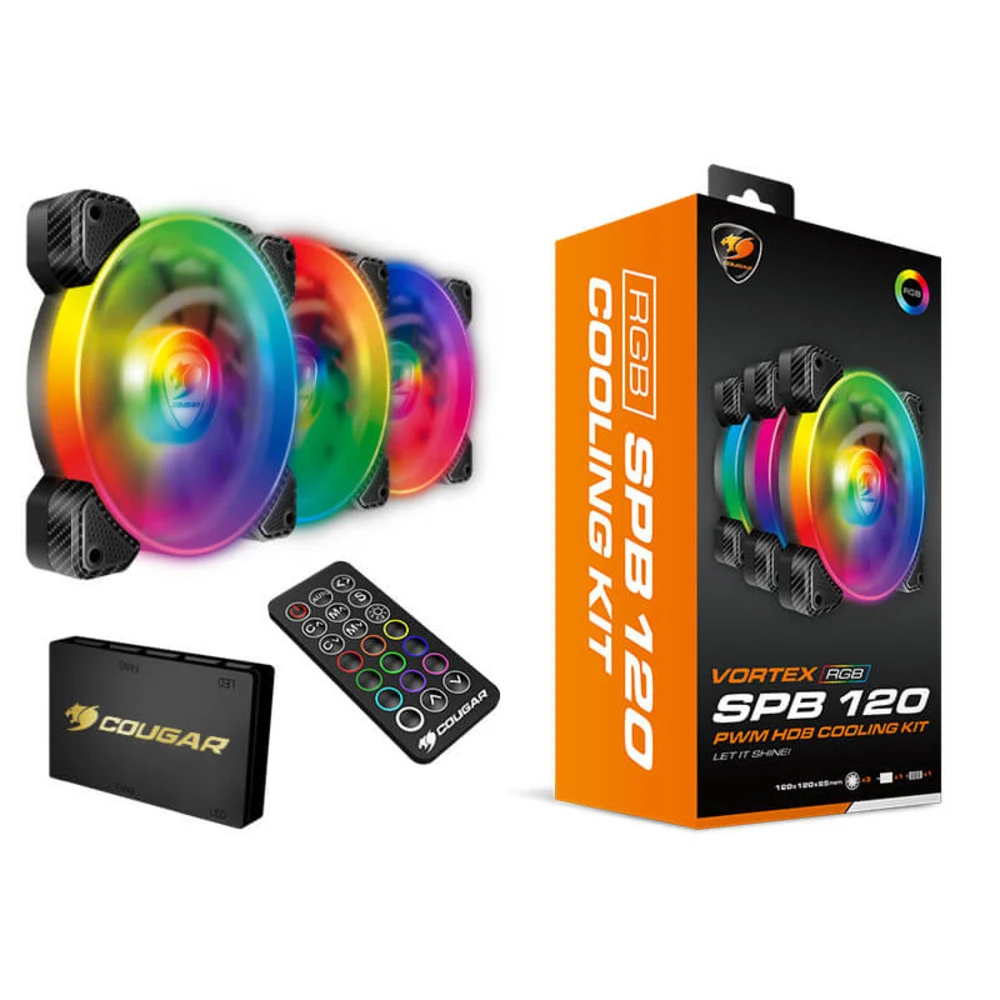 Комплект кулеров для компьютерного корпуса Cougar VORTEX SPB RGB COOLING KIT - 3 в1 Комплект кулеров для кейса, Cougarl, VORTEX SPB RGB COOLING KIT, CF-V12SET-SPBRGB, 3*120мм, 600-1500±10%об.мин, 4p