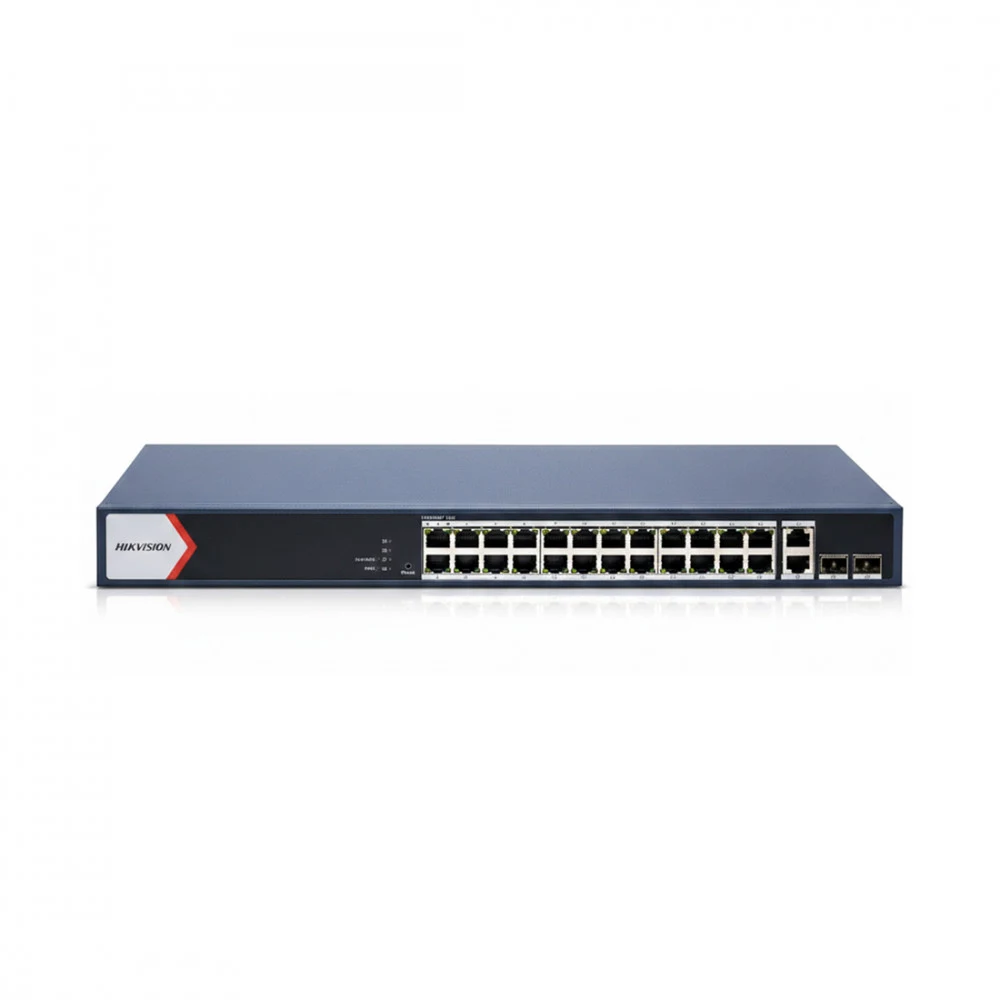 Коммутатор, Hikvision, DS-3E1528P-EI/M, Управляемый L2, 24 x Gigabit RJ45, РоЕ 802.3af/at 230W, 2 порта Gigabit RJ45, 2 x SFP, Стоечный