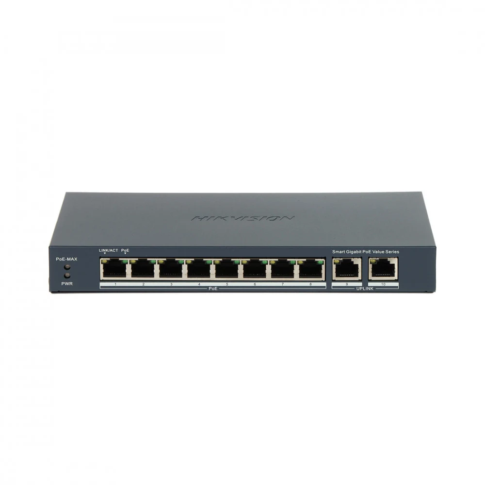 PoE Сетевой коммутатор | Интерфейс: PoE 8×RJ45 1Гбит/с / Uplink 2×RJ45 1Гбит/с | PoE Стандарт: IEEE 802.3af / IEEE 802.3at | Скорость коммутации: 20 Гбит/с | Скорость передачи пакетов: 14.88Мбит/с |