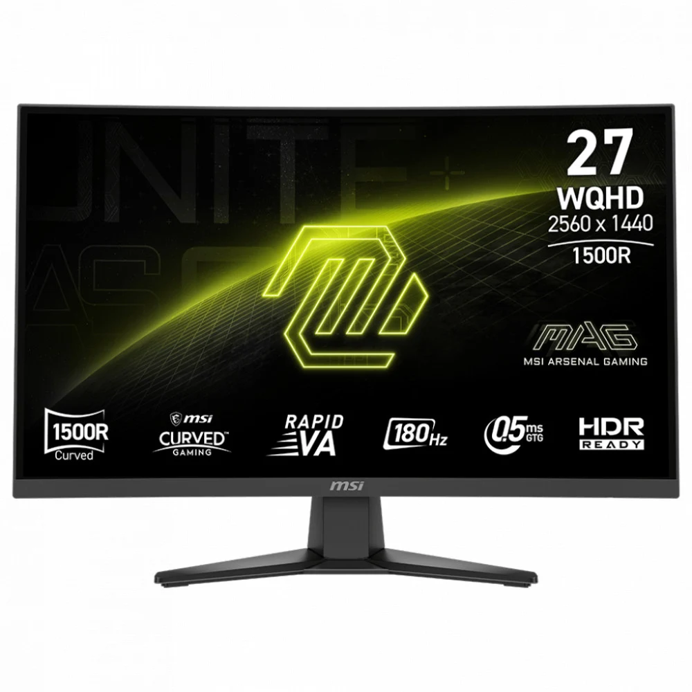 Монитор MSI MAG 275CQF E18 27" 16:9 WQHD(2560x1440) Rapid VA Curve 1500R, 0,5ms(GTG), 5000:1,100M:1,250nits,178/178, 2xHDMI 2.0b, 1xDP 1.4a, Tilt,VESA,180HZ,Black,1y war-ty