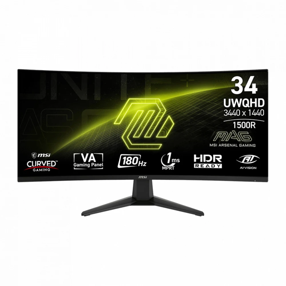Мониторы MSI MAG 346CQ 34" 21:9 UWQHD(3440x1440) VA Curve 1500R, 4000:1, 4ms(GTG), 100M:1,300nits,2xHDMI,DP,Tilt,IntPower,VESA,180Hz,Black,1y w-ty