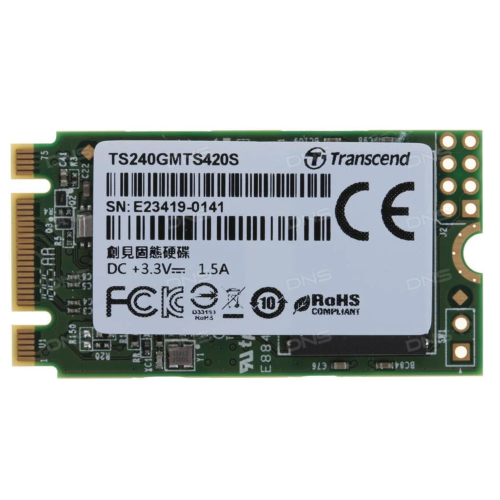M.2 2242 240GB Transcend MTS420 Client SSD TS240GMTS420S SATA 6Gb/s, 560/500, IOPS 65/85K, MTBF 1M, 3D NAND TLC, 256MB, 180TBW, 0.68DWPD, Retail (839903)