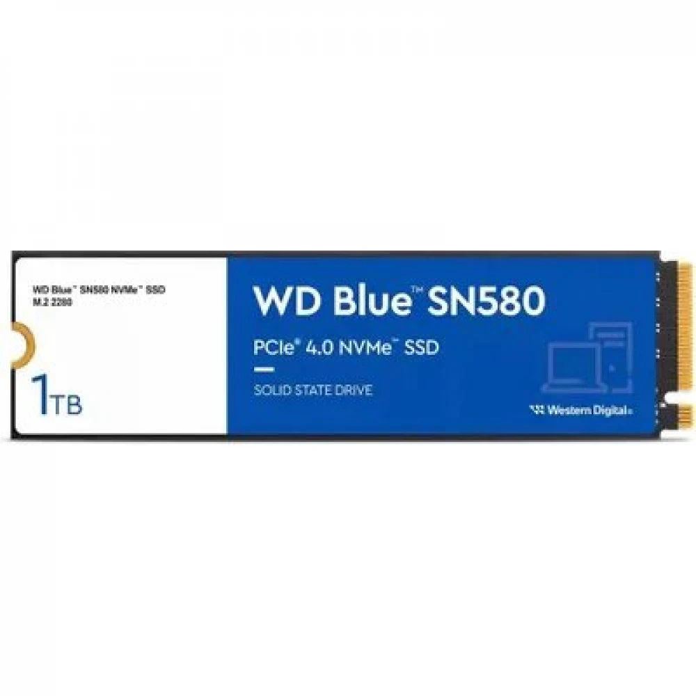 Твердотельный накопитель/ WD SSD Blue SN580 NVMe, 1000GB, M.2(22x80mm), NVMe, PCIe 4.0 x4, 3D TLC, R/W 4150/4150MB/s, IOPs 750 000/600 000, TBW 600, DWPD 0.3 (12 мес.)