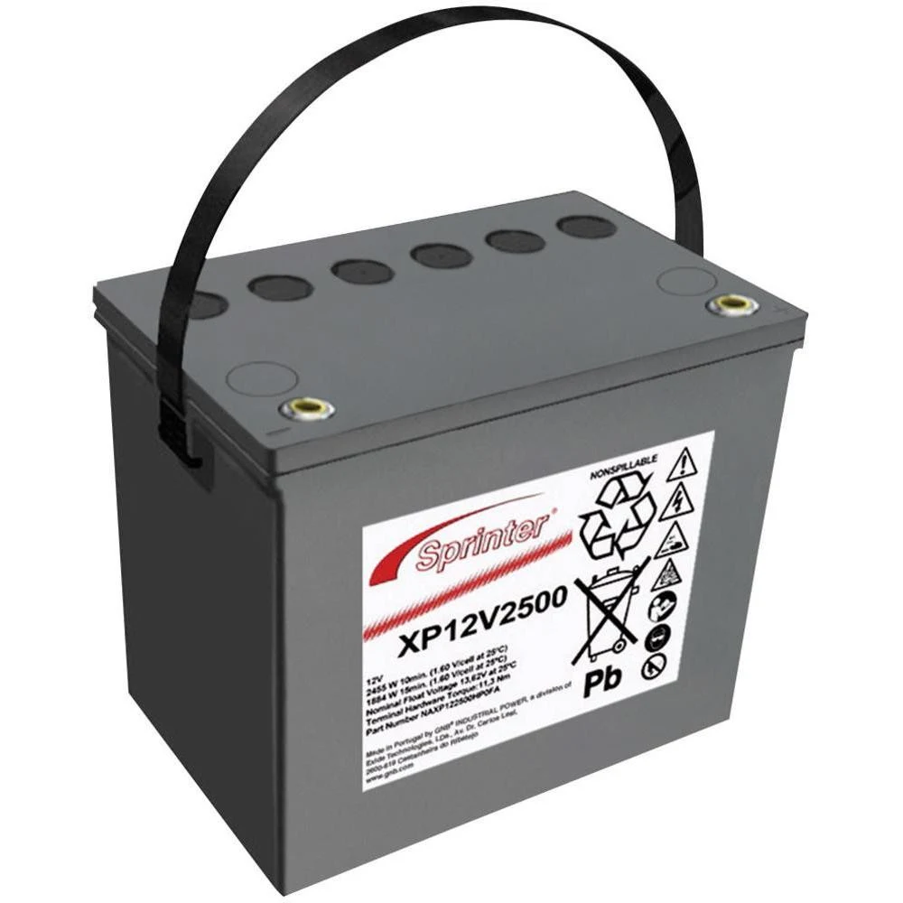Батарея, Exide Sprinter XP XP12V2500, Свинцово-кислотная 12В 69,5 Ач, Клемма M6, Вес нетто: 26 кг, Размер в мм.: 262*172*239 (NAXP122500HP0FA) - Maintenance‐free ﴾no topping up﴿ during the whole ser