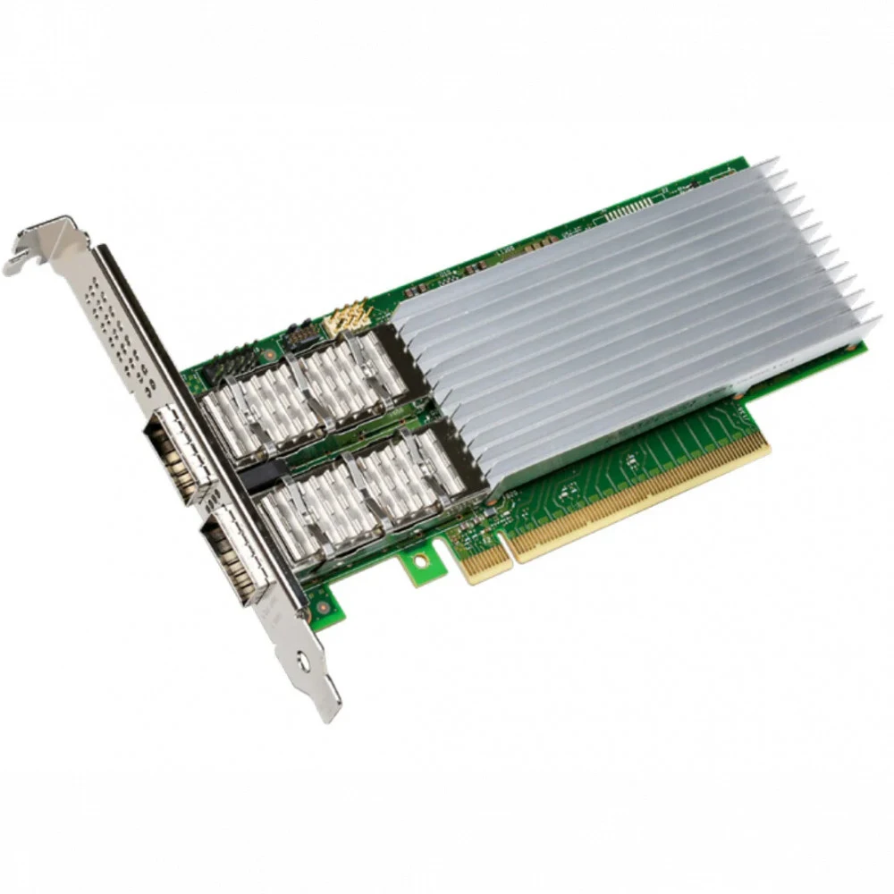 Intel Ethernet Network Adapter E810-CQDA2 2xQSFP28 ports, 100GbE/50GbE/25GbE/10GbE (100GbE when ports bifurcated), PCI-E v4 x16, iWARP/RoCEv2, IEEE 1588 PTP, ADQ, iSCSI, NFS, VMDq. PCI-SIG* SR-IOV C