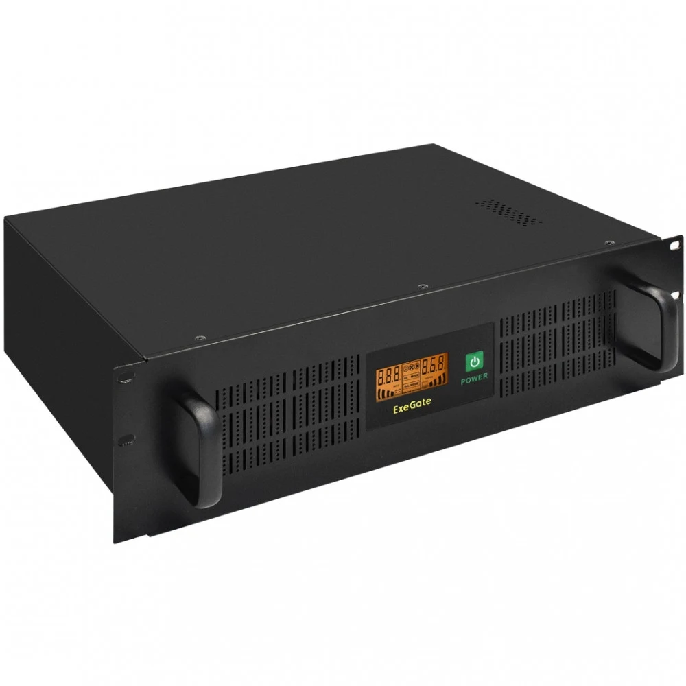 ИБП ExeGate ServerRM UNL-1500.LCD.AVR.2SH.4C13.RJ.USB.3U (1500VA/900W, LCD, AVR, 2*EU/Тип F(Schuko)+4*C13, RJ45/11, USB, батарея 12V 9Ah - 2 шт., 3U, установка в стойку, Black)
