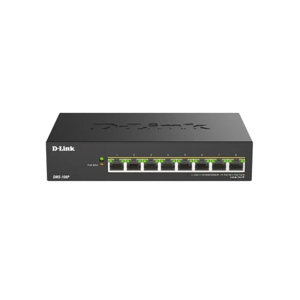 Коммутатор D-Link Коммутатор, 8x2.5GBase-T PoE 802.3bt 90 Вт, PoE-бюджет 230 Вт, корпус металл