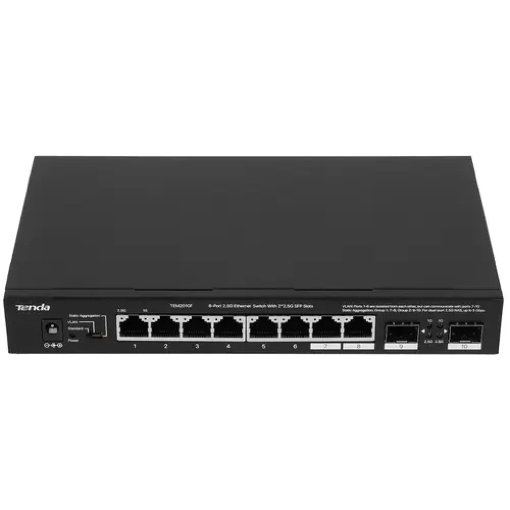 Коммутатор Tenda TEM2010F Коммутатор неуправляемый, 10 портов 10x1 Гбит/с, RJ-45 8х2,5 Гбит/с, SFP 2х2,5 Гбит/с, настольный, металлический корпус