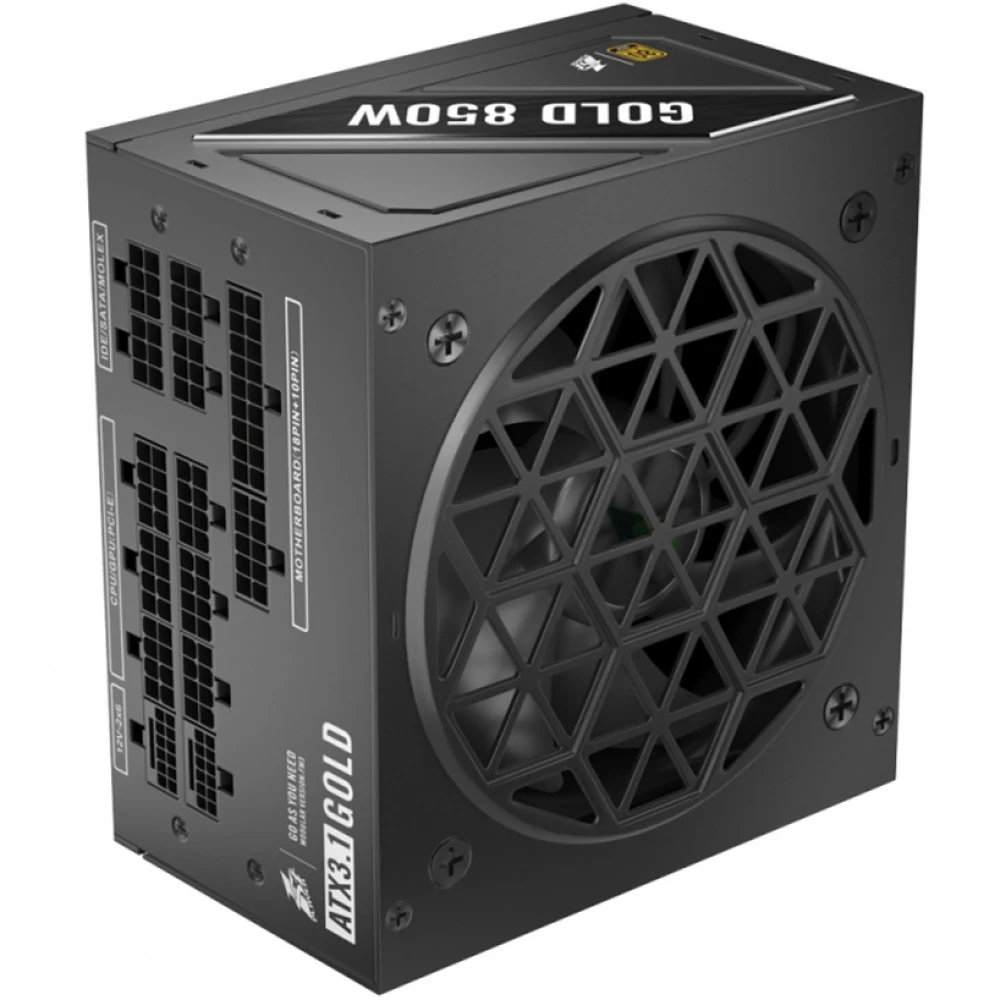 Блок питания, 1STPLAYER, NGDP HA-850BA4, 850W, ATX3.0, Gold, ATX, APFC, 20+4pin, 2*4+4pin, 6*SATA, 6*Molex, 4*PCI-E 6+2-pin, 1*140 мм, Кабель питания, Чёрный