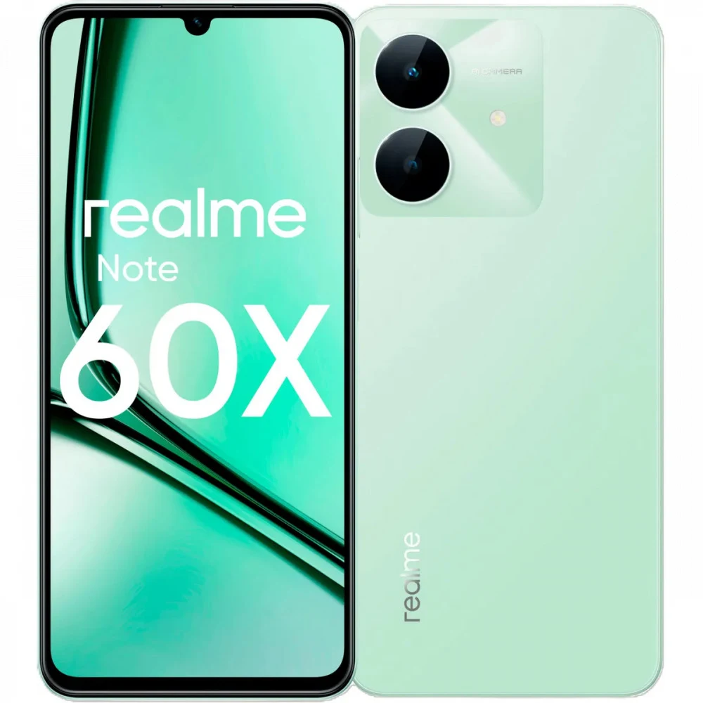 Смартфон Realme RMX3938 Note 60х 64Gb 3Gb зеленый моноблок 3G 4G 2Sim 6.74" 720x1600 Android 14 8Mpix 802.11 a/b/g/n/ac GPS GSM900/1800 GSM1900 A-GPS microSD max2048Gb