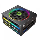 Блок питания, Gamemax, RGB 550W Rainbow, 210604500049, 550W, ATX, 80 Plus Gold, APFC, 20+4 pin, 4+4pin, 6*Sata, 3*Molex, 1*FDD, 2*PCI-E 6+2 pin, Вентилятор 14 см, Подсветка RGB, Кабель питания, Чёрн