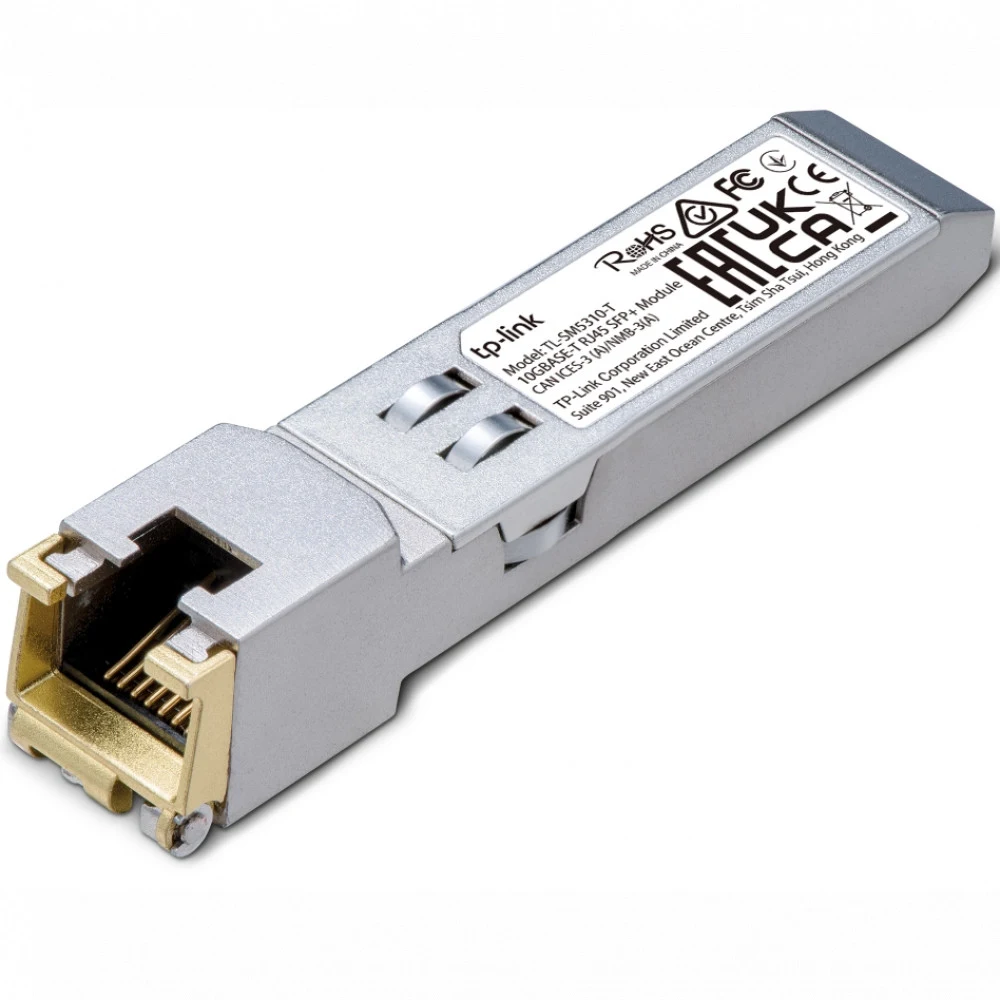 RJ45 трансивер 10GbE SFP+ Tp-Link SM5310-T &lt 10GBASE-T SFP модуль, 100BASE-TX / 1000BASE-T/ 2.5GBASE-T/ 5GBASE-T: неэкранированная витая пара категории 5e или выше (не более 100 метров) 10GBASE-T: