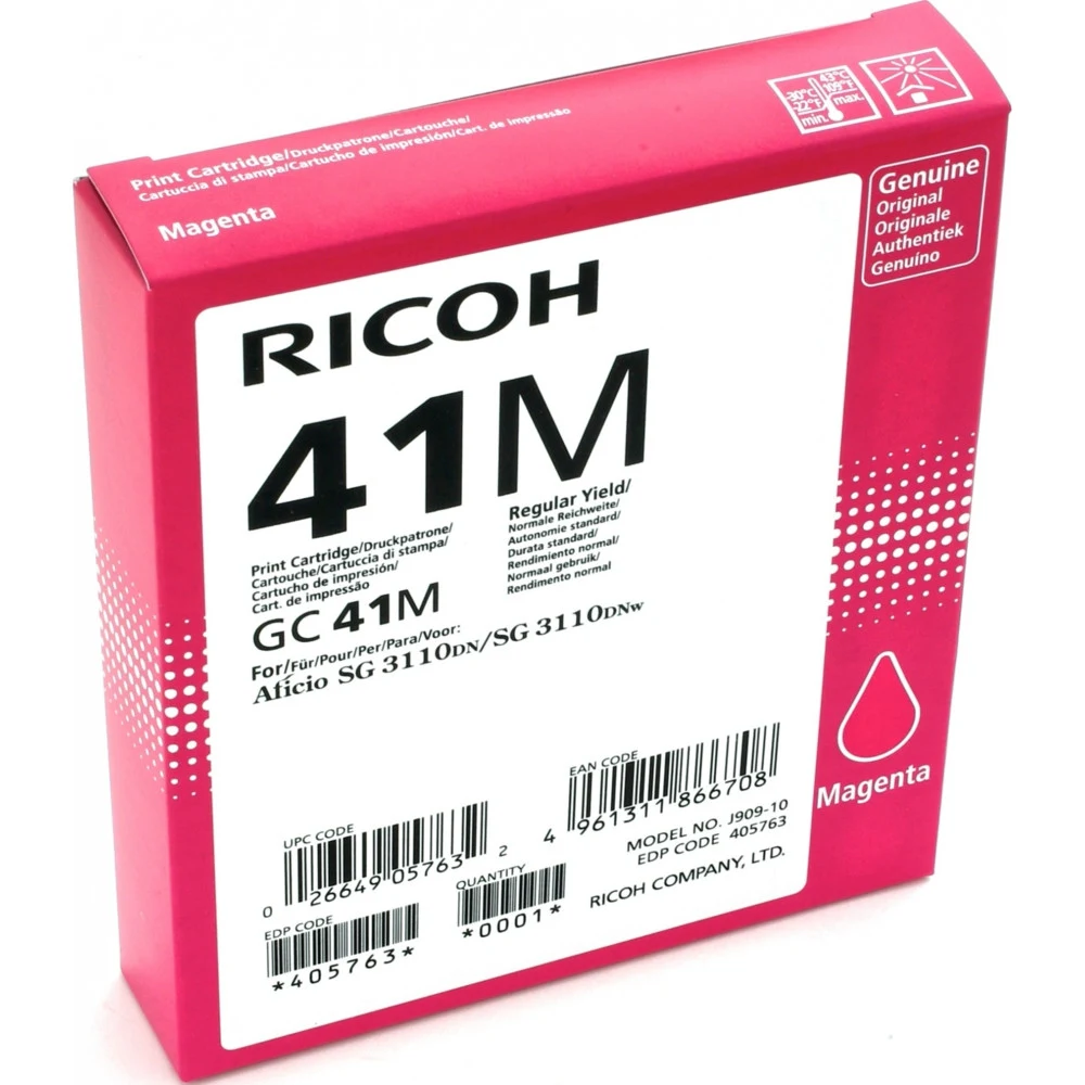 405763 - Картридж для гелевого принтера большой емкости GC41M пурпурный для Ricoh Aficio 3110DN/DNw/SFNw/3100SNw/7100DN (2200стр)