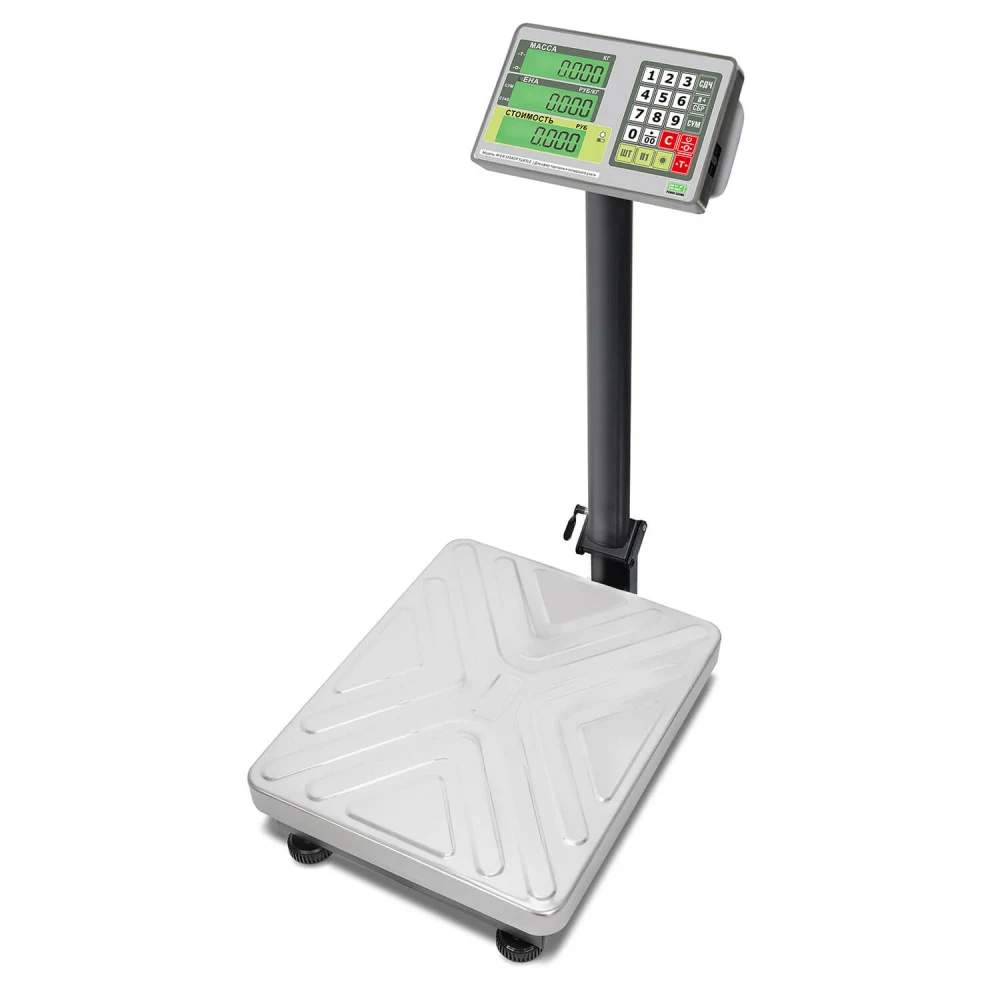 Торговые напольные весы M-ER 335 ACPU-60.10 "TURTLE" с расчетом стоимости товара LCD "Дисплей: ОГРОМНЫЙ LCD Габариты: 520х300х970 мм Платформа: 420x320 ммМаксимальный вес: 60 кг Минимальный вес: 200