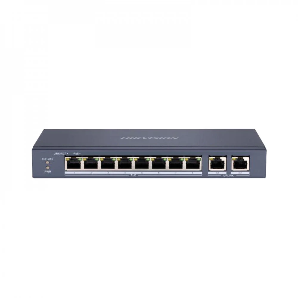 PoE Сетевой коммутатор | Интерфейс: PoE 8×RJ45 10/100Мбит/с / Uplink 2×RJ45 1Гбит/с | PoE Стандарт: IEEE 802.3af / IEEE 802.3at | Скорость коммутации: 5.6 Гбит/с | Скорость передачи пакетов: 4.17Мби