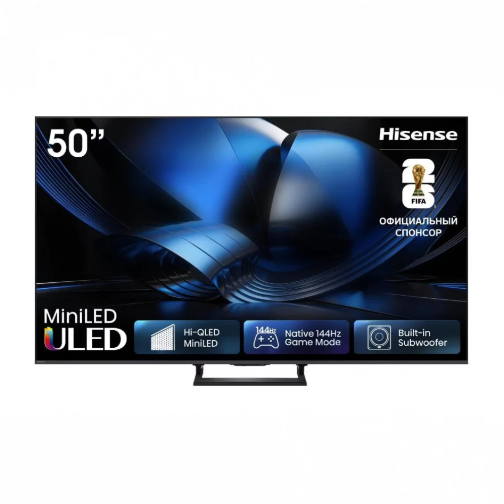 Телевизор ЖК 50'' Hisense/ 50", Ultra HD, Mini LED, VA, Local Dimming Zones 144, VRR 144Hz, Smart TV (HomeOS U9), Wi-Fi, DVB-T2/T/C/S2/S, HDR 10+, Dolby Vision, Dolby Atmos, Bluetooth, 2.1ch 2*10W(M