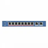 8 RJ45 100M PoE с грозозащитой 6кВ, 2 Uplink порт 1000М Ethernet, бюджет PoE 60Вт, поддерживают режим передачи до 300 м, IEEE802.3af IEEE802.3at 48 VDC 1.35 A -10 C...+40C.