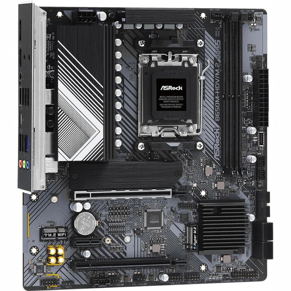 B650M-HDV/M.2, Socket AM5, AMD B650, 2xDDR5-5200, HDMI+DP, 2xPCI-Ex16, 1xPCI-Ex1, 4xSATA3(RAID 0/1/10), 2xM.2, 8 Ch Audio, 1x2.5GLan, (4+4)xUSB2.0, (2+4)xUSB3.2, (1+1)xUSB3.2 Type-C™, mATX, RTL, {}