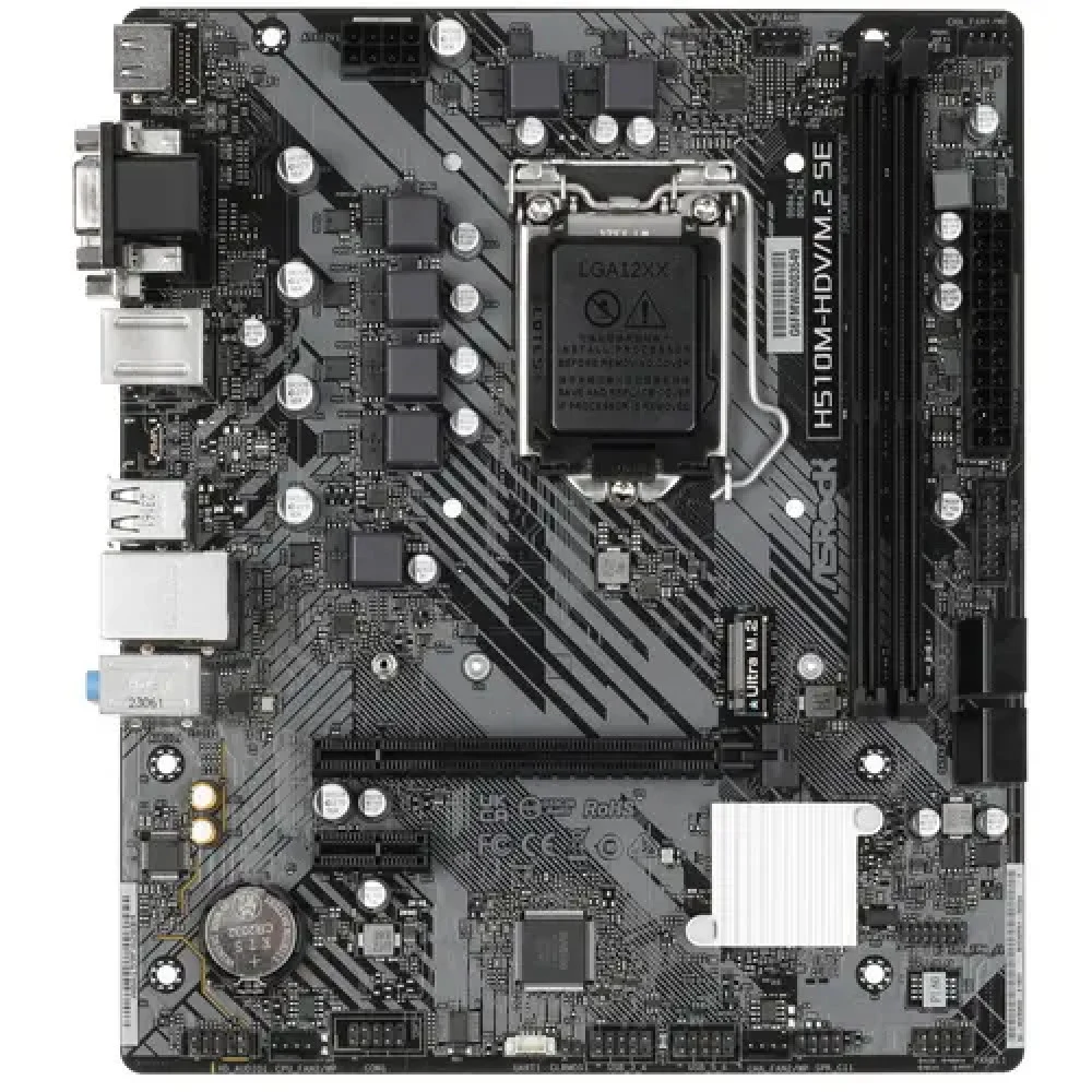 Материнская плата, ASRock, H510M-HDV/M.2 SE (4710483943126), LGA1200, iH470, 2xDDR4 2666/2933/3200, 4xSATA3, 1xM.2 (PCI-E 3.0x4 или SATA3), 1xD-Sub, 1xDVI-D, 1xHDMI, 1xPCI-Ex16, 1xPCI-Ex1, mATX