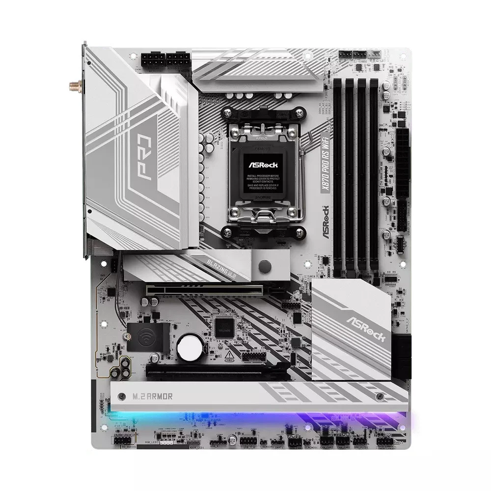 Материнская плата, ASRock, X870 PRO RS WIFI (4710483949333), AM5, X870, 4xDDR5 8000+(OC), 2xSATA3, 3xM.2 (2*PCIe Gen4x4, 1*PCIe Gen3x4 & SATA3), 1xHDMI, 2xUSB4 Type-C®, 2xPCI-Ex16, WiFi, ATX