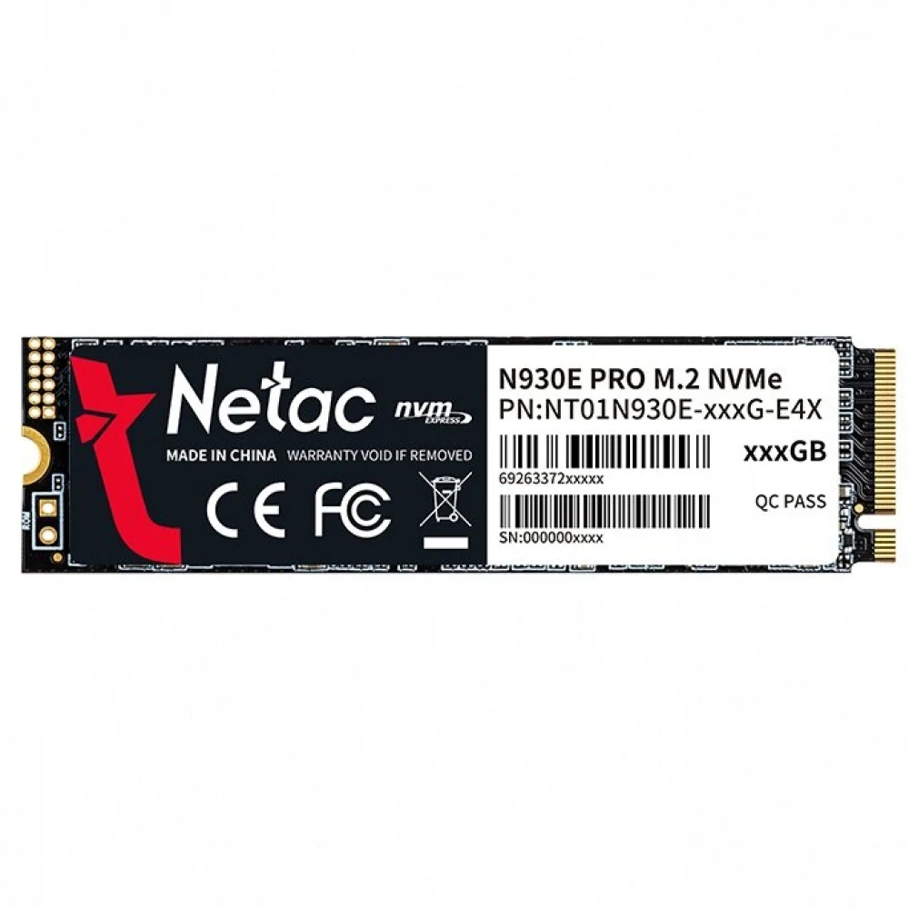 Твердотельный накопитель SSD M.2 Netac 256Gb N930E Pro Series <NT01N930E-256G-E4X> Retail (PCI-E 3.1 x4, up to 2040/1270MBs, 3D TLC/QLC, NVMe 1.3, 22х80mm)