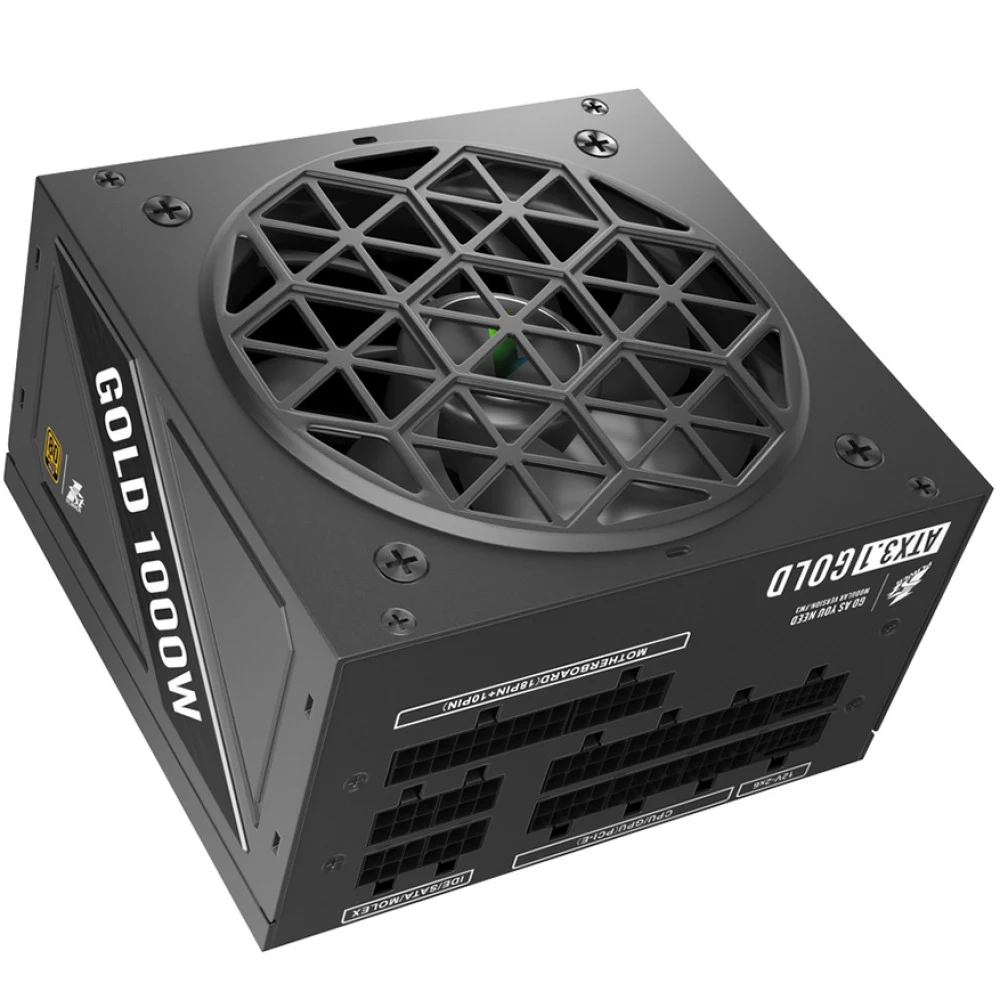 Блок питания, 1STPLAYER, NGDP HA-1000BA4, 1000W, ATX 3.1, APFC, GOLD, 20+4pin, 2*4+4pin, 2*Sata, 3*PCI-E 6+2pin, 2*(16pin)12VHPWR, Modular, Вентилятор 12см, 140x150x86 мм, Чёрный