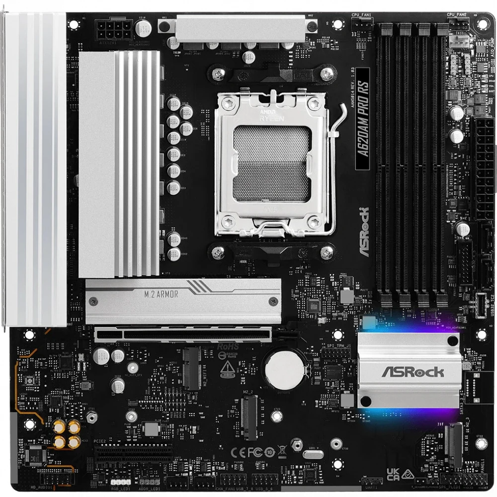 Материнская плата ASROCK A620AM Pro RS, AM5, A620, 4*DDR5, 4*SATA, 3*M.2, 4*USB 2.0, 4*USB 3.2, Type-C, 2*PCIx16, 1*M.2 (Key E), HDMI+DP, mATX
