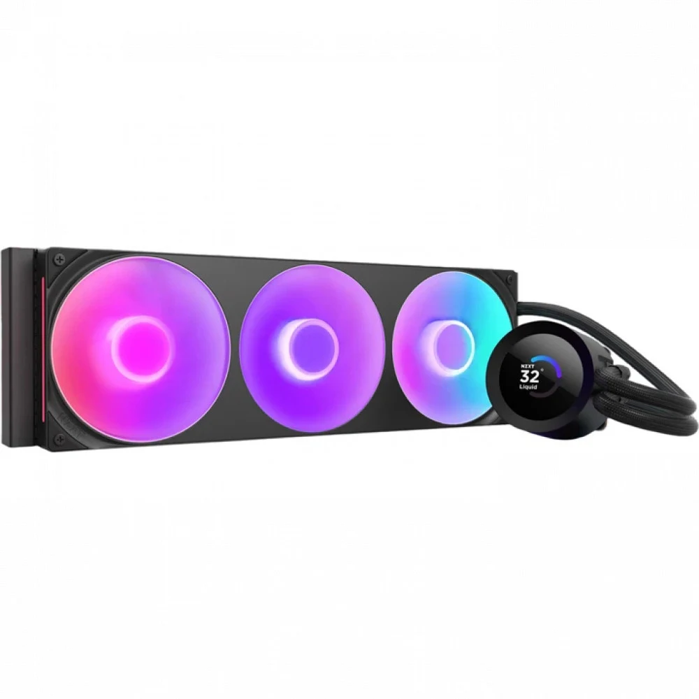 Система жидкостного охлаждения для ПК/ Water Cooling System NZXT Kraken Plus 360 RGB V2 (260W, 360mm, LED temp., Black, RGB/ Fans: 3x120mm, 75.05CFM, 31.9dBA, 2400RPM/ Pump height 55.97mm, 2800RPM,