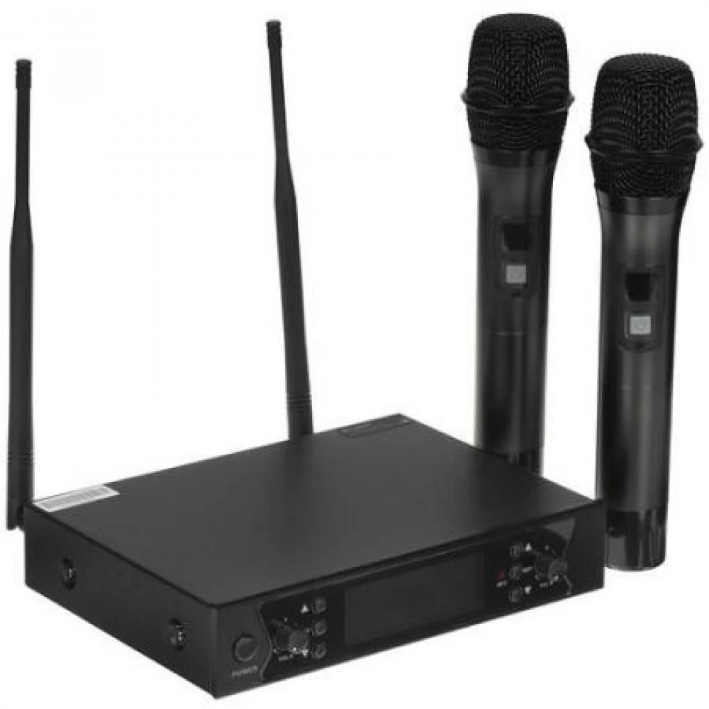 Микрофонная радиосистема [AX-7000H] Axelvox [DWS7000HT (HT Bundle)] UHF 710-726 MHz, 100 каналов,LCD дисплей, 2х ИК порт, 2 ручных микрофона, 2 держателя на стойку, 2 цветных кольца.