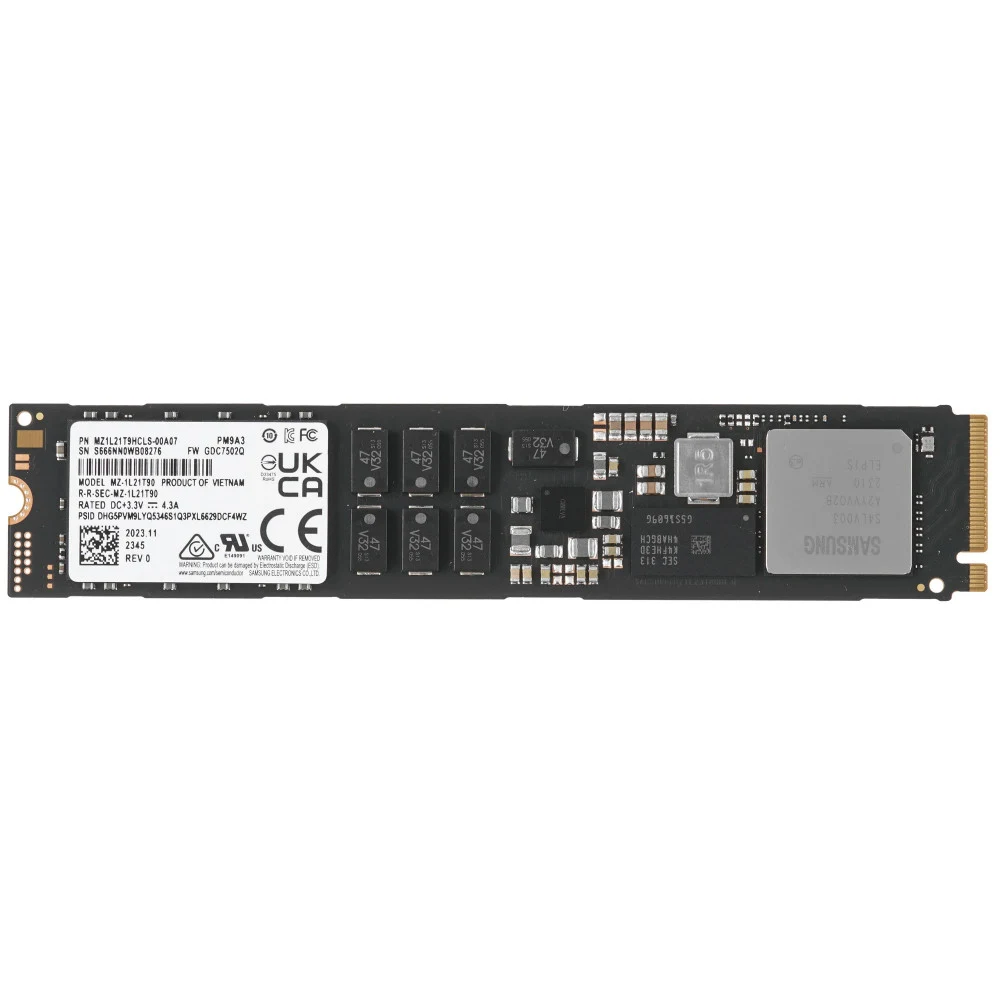 Твердотельный накопитель Samsung Enterprise SSD, M.2, PM9A3, 1920GB (1.92TB), NVMe PCIe 4.0 x4, R5500/W2000Mb/s, IOPS(R4K) 800K/85K, MTBF 2M, 1DWPD/5Y, TBW 3504TB, 22110, OEM (repl. MZ1LB1T9HALS-000