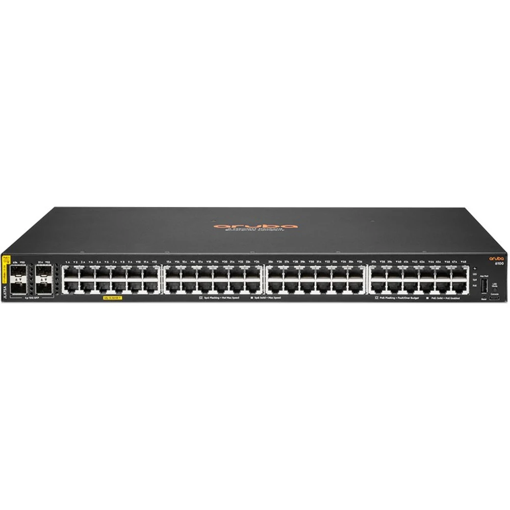 Коммутатор HPE Aruba Networking CX 6100 48G Class4 PoE 4SFP+ 370W Switch 48x ports 10/100/1000BASE-T Ports 4x 1G/10G SFP ports Supports PoE Standards IEEE 802.3af, 802.3at 1x USB-C Console Port 1x U