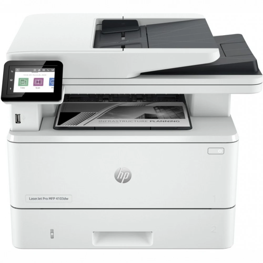 HP LaserJet Pro 4103dw А4, МФУ, лазерное, черно-белое, 40стр/мин, 1200dpi, 1200МГц, 512Мб, 50АПД, 100+250, Ethernet /USB/WiFi, 3050стр/картридж, (2Z627A#B19)