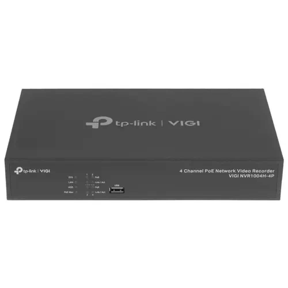 Цифровой видеорегистратор 4CH PoE+ TP-Link VIGI NVR1004H-4P &lt 4 канала с разрешением до 5 МП с питанием PoE, 1 интерфейс SATA до 10TB, hdmi, vga, два порта USB 2.0, ONVIF, H.265+/H.265/H.264+/H.26