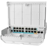 netPower 15FR netPower 15FR with 800MHz CPU, 256MB RAM, 16 x 10/100Mbps Ethernet ports (15 with Reverse POE-in, 1 with PoE-OUT), 2 x SFP,RouterOS L5 or SwitchOS (dual boot), outdoor enclosure, mount